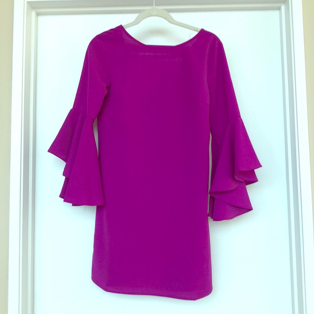 Bell sleeve long sleeve chiffon purple dress